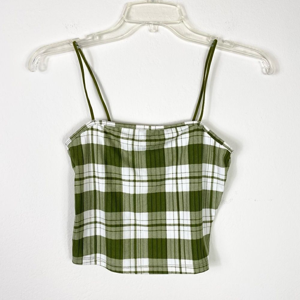 Justify Green & White Plaid Cropped Tube Tank Top